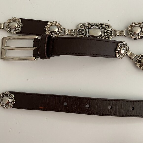 Brown Leather Silver Linked Belt Womens XL 38" - Picture 4 of 4